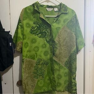 Vibrant Green Paisley Women's Button Down Shirt